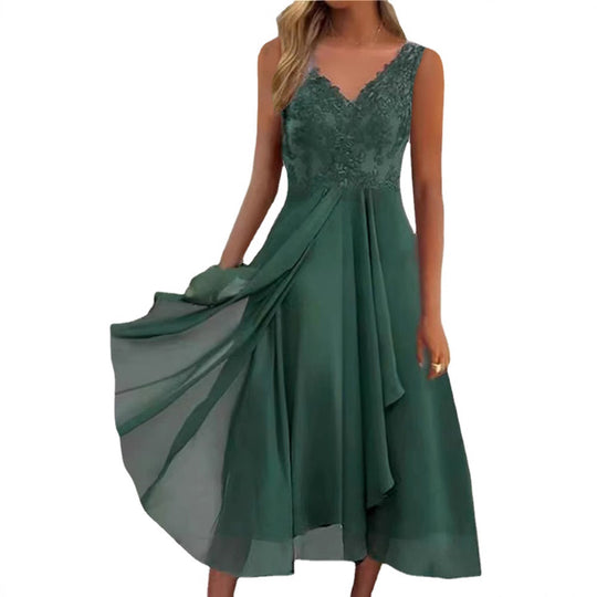 Damen Halbarm Abendkleid mit zarter Spitze und raffinierten Falten Heidi-Mode