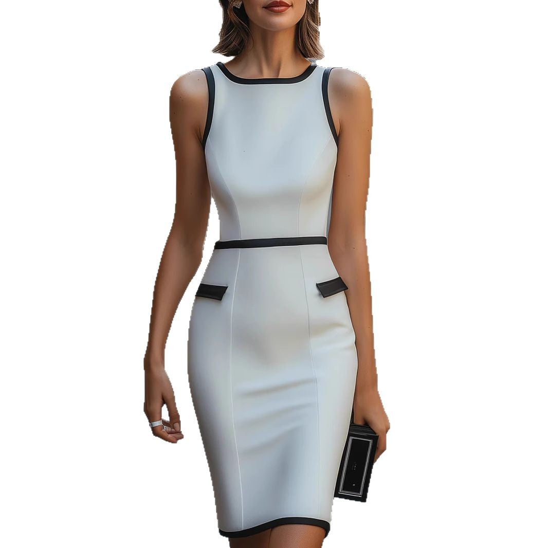 Damen Figurbetontes Businesskleid mit Kontrastdetails und schmalen Trägern EB