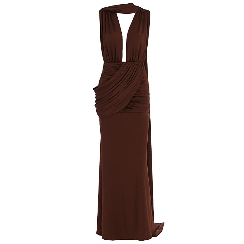 Damen bodenlanges Wickelkleid mit raffinierten Drapierungsdetails und elegantem V-Ausschnitt EB