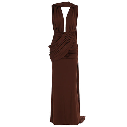 Damen bodenlanges Wickelkleid mit raffinierten Drapierungsdetails und elegantem V-Ausschnitt EB