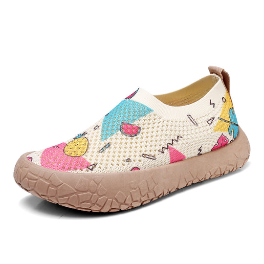 Damen Slip-On Freizeit-Schuhe mit Blumenmuster und rutschfester Sohle EB