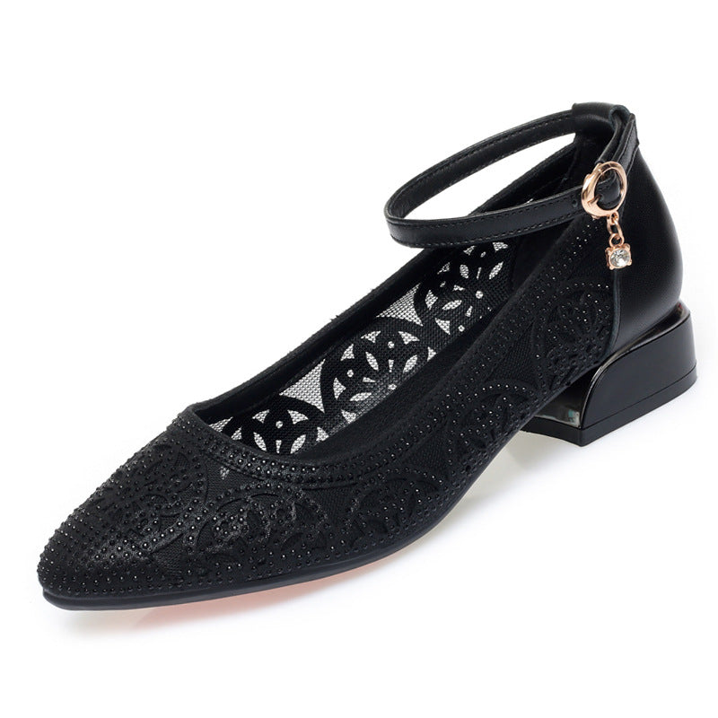 Damen Elegante Ballerinas mit filigranem Mesh-Design und modischem Anhänger EB
