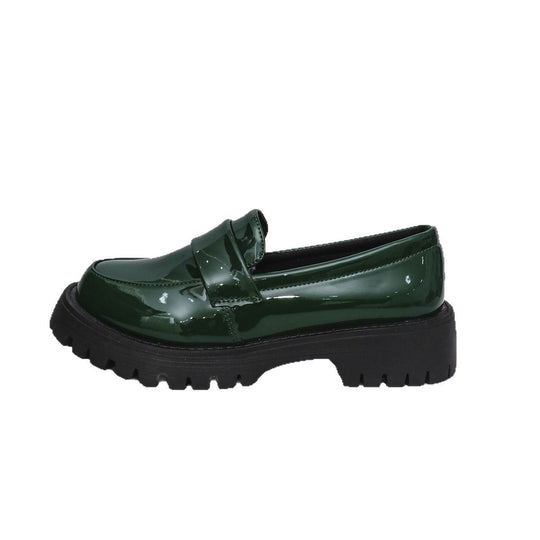 Damen Modische Lack-Mokassins mit robuster Gummisohle und dekorativem Riemen EB