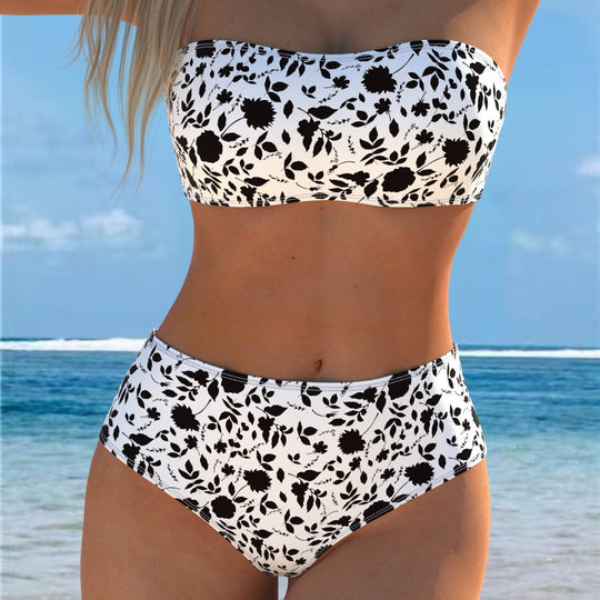 Damen Bikini-Set mit Bandeau-Oberteil und hohem Taillenbund EB