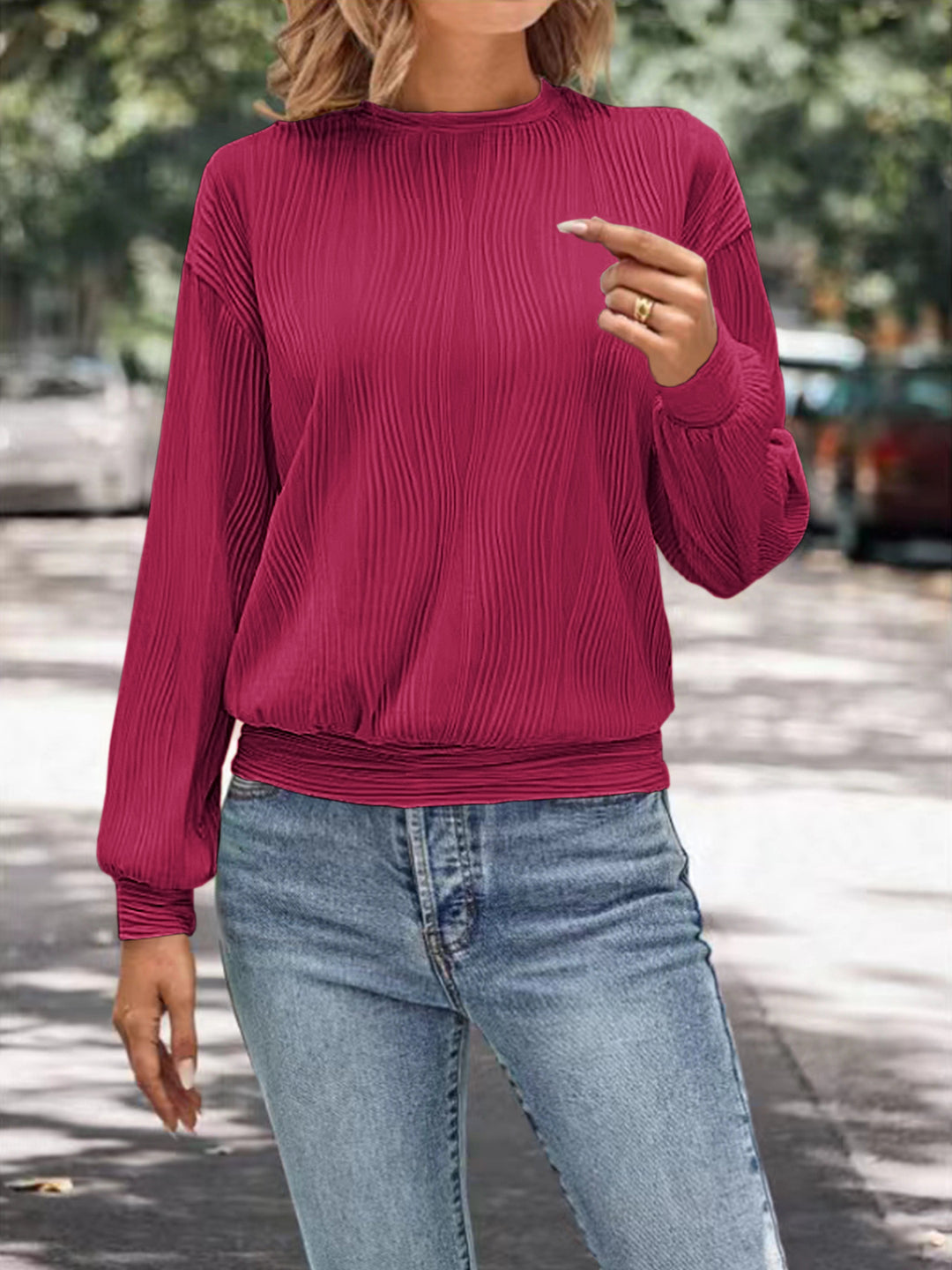 Damen Plissee Pullover mit lässigem Schnitt und geschmeidiger Textur EB