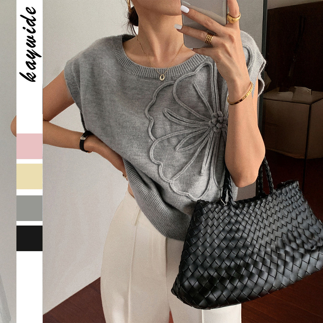 Damen Strickoberteil mit floralem Reliefdesign EB
