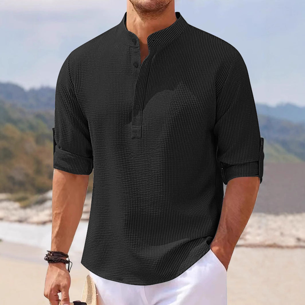 Herren lässiges Henley-Shirt mit strukturierter Oberfläche EB