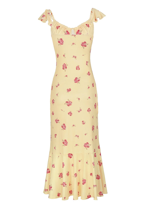 Damen Maxikleid mit floralen Rüschen und elegantem Schnitt EB