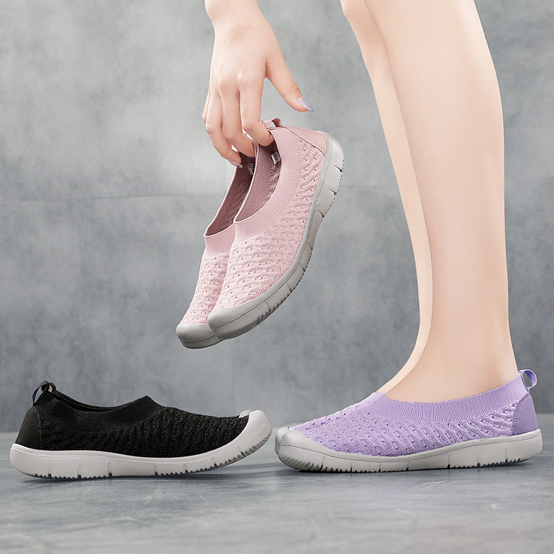 Damen nan atmungsaktiver Strick-Ballerina-Slipper mit verstärkter Zehenkappe elastischem Einstieg und flexibler Profilsohle EB
