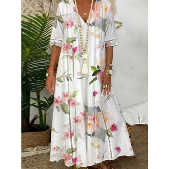 Damen Maxikleid mit floralen Mustern Heidi-Mode