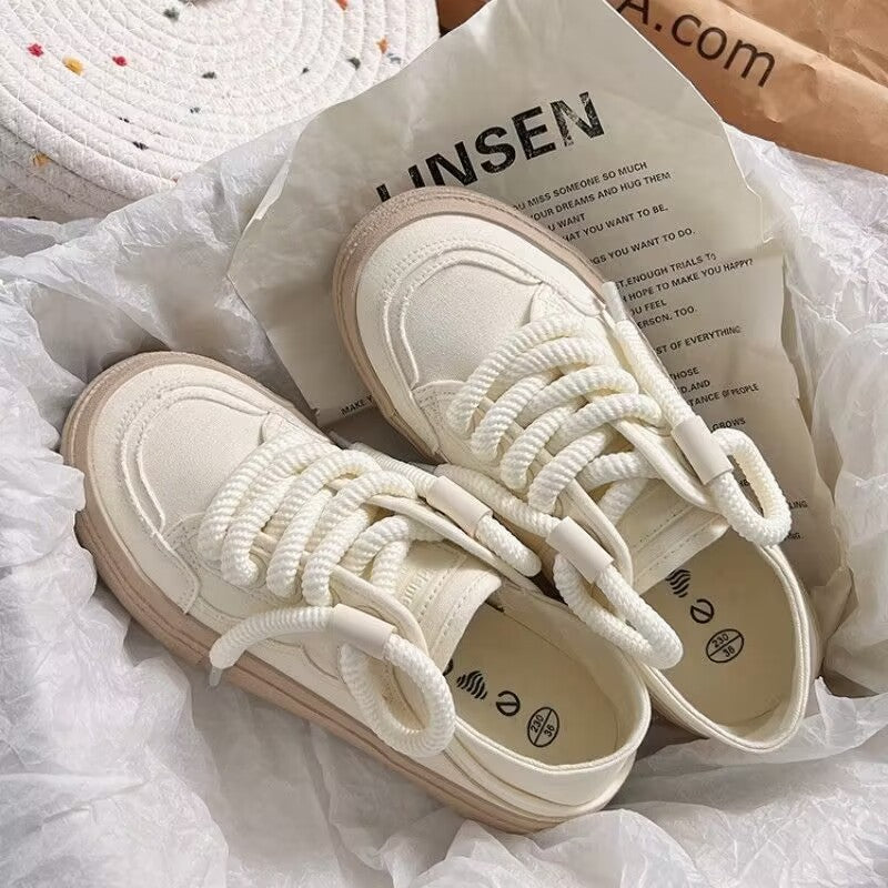 Damen Komfortable Sneakers aus robustem Canvas mit dickem Sohlenprofil EB