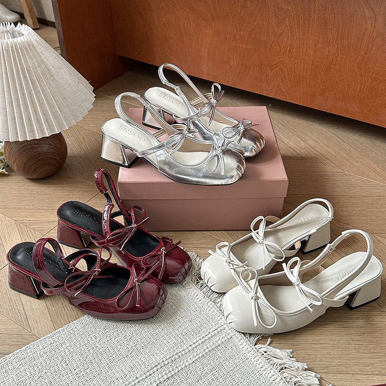 Damen elegante Slingback-Pumps mit modischem Schleifendetail und komfortablem Blockabsatz EB