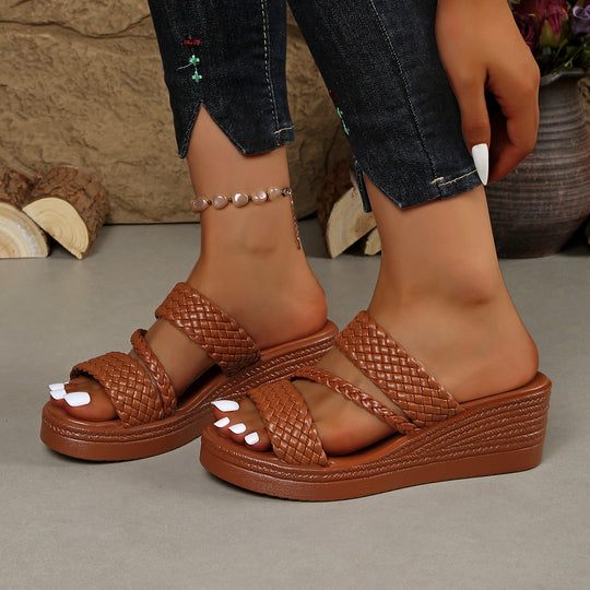 Damen Wedge-Pantoletten mit geflochtenen Riemen und ergonomischer Fußbettgestaltung EB