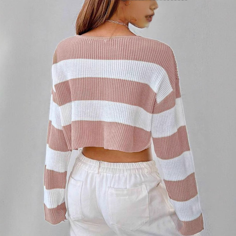 Damen Gemusterter Crop-Pullover EB