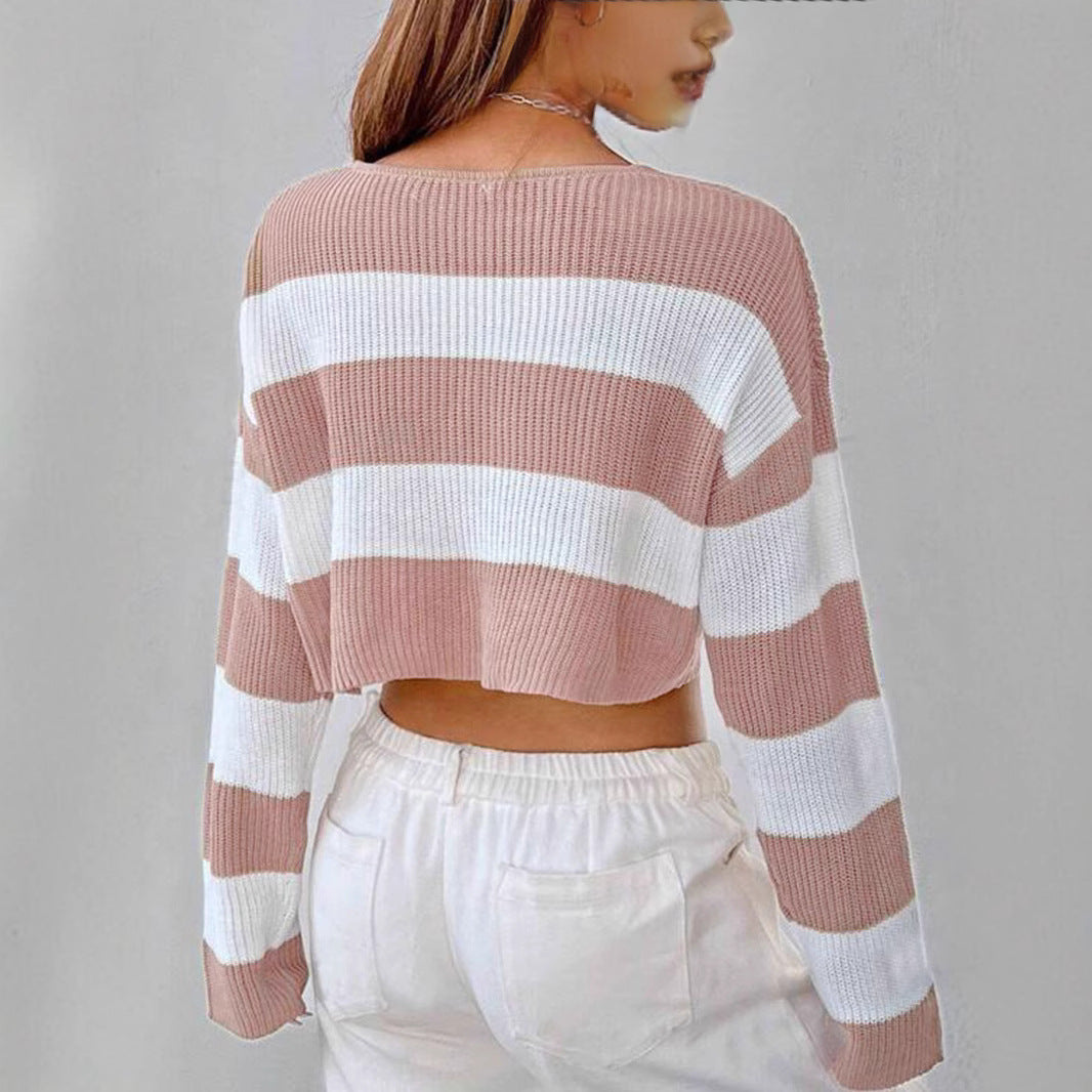 Damen Gemusterter Crop-Pullover EB