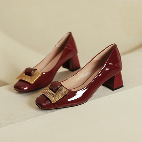 Damen Elegante Blockabsatz-Pumps mit verzierter Schnalle EB