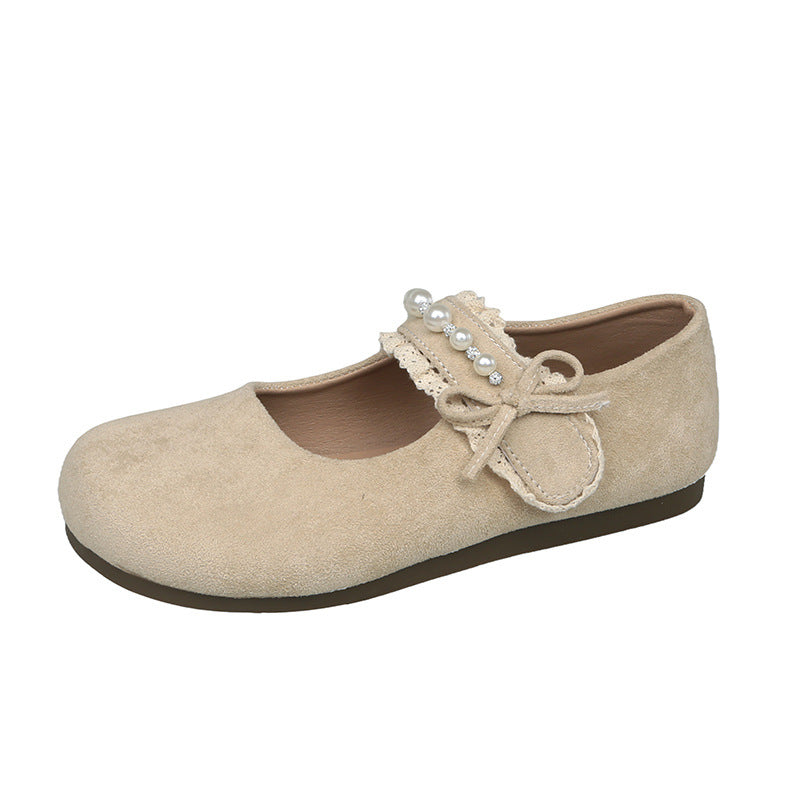 Damen Ballerina mit elegantem Schleifenverzierung und hochwertiger Plüschoberfläche EB