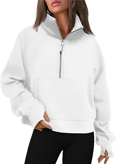 Damen kuscheliger Half-Zip Pullover mit Kapuze und Kängurutasche EB