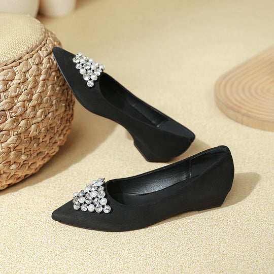 Damen elegante Ballerinas mit funkelndem Schmuckelement EB