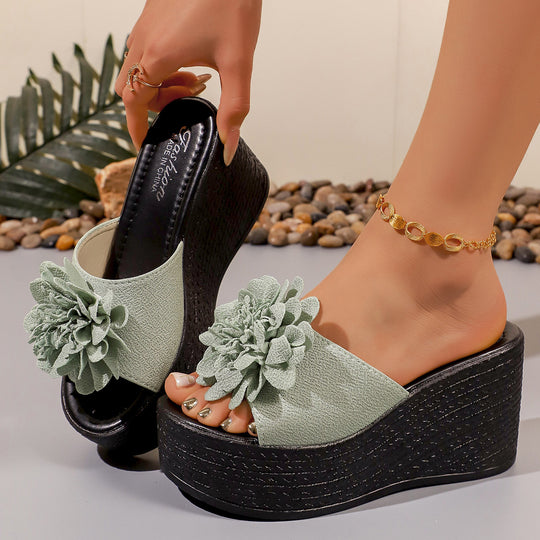 Damen Wedge-Pantoletten mit dekorativem Blumendesign EB