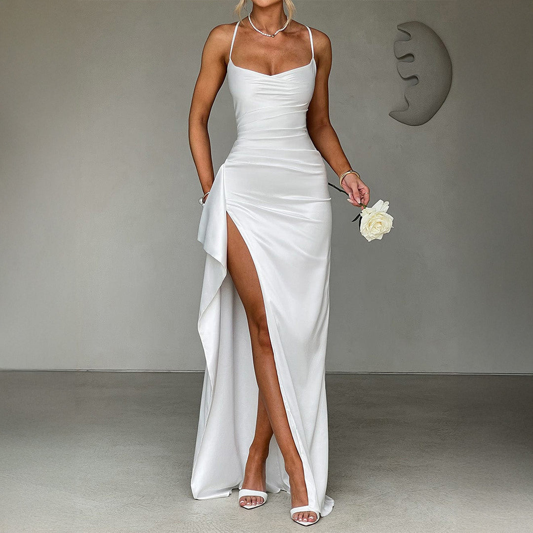 Damen Elegantes Wickelkleid mit hohem Schlitz und verführerischen Spaghettiträgern EB