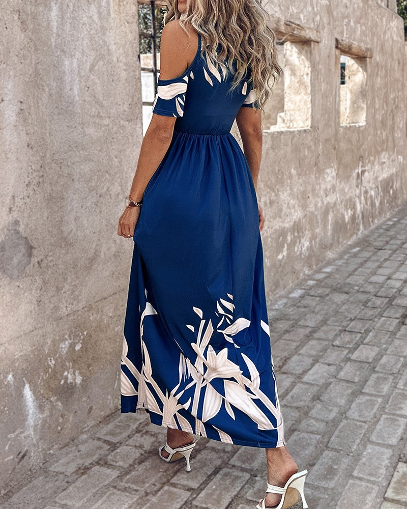 Damen Maxikleid mit schulterfreiem Design und floralem Print EB