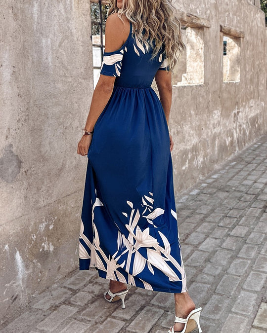 Damen Maxikleid mit schulterfreiem Design und floralem Print EB