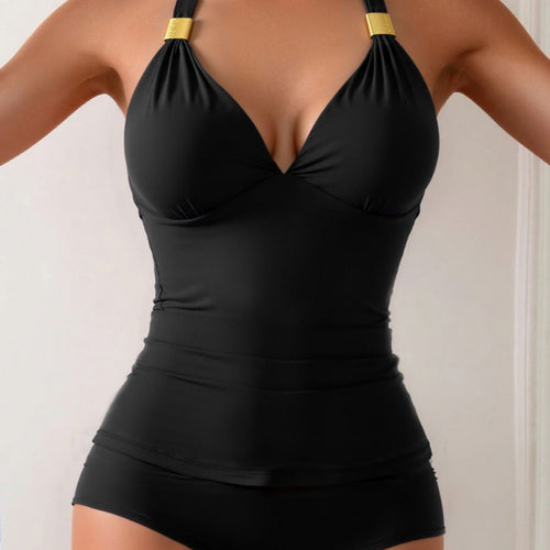 Damen Tankini mit tiefem V-Ausschnitt und dekorativem Knoten EB