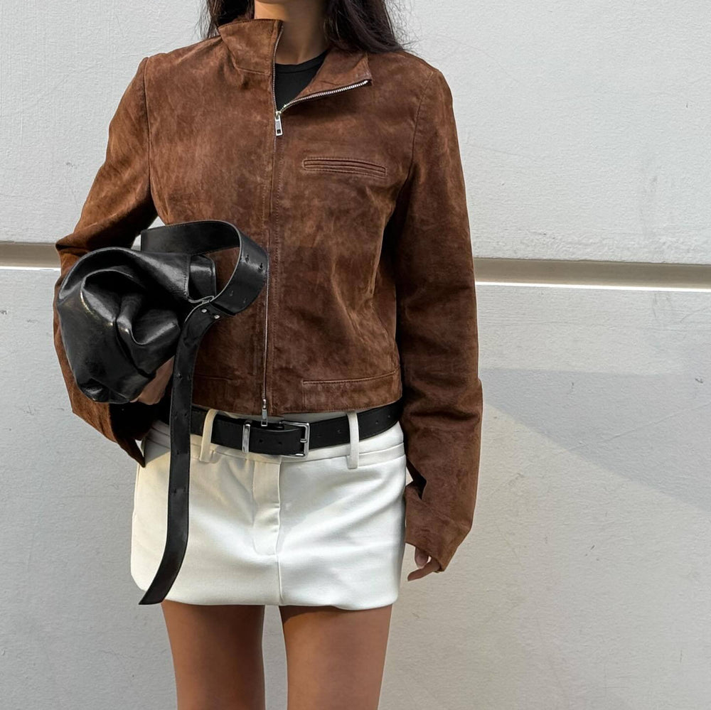 Damen Kunstlederjacke mit modernem Stehkragen und leichtem Schnitt EB