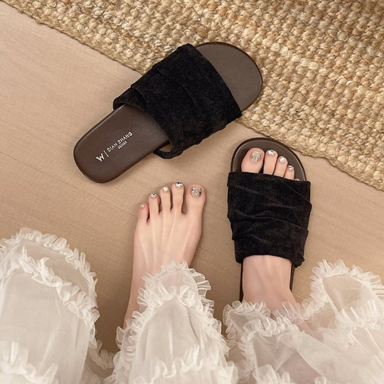 Damen bequeme Mules mit modernen Falten und rutschfester Sohle EB
