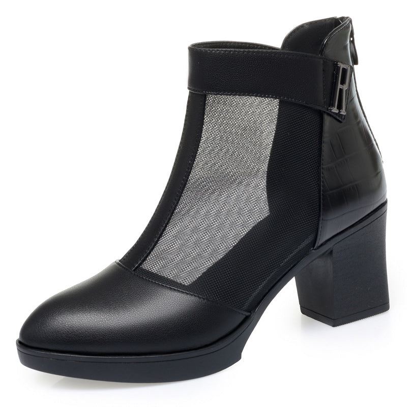 Damen Offene Stiefeletten mit transparentem Mesh-Einsatz und praktischem Reißverschluss EB