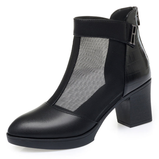 Damen Offene Stiefeletten mit transparentem Mesh-Einsatz und praktischem Reißverschluss EB
