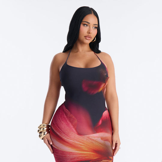 Damen Maxikleid mit aufregendem Blumenmuster und elegantem Schnitt EB