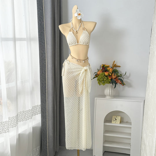 Damen Häkel-Bikini mit transparentem Rock EB