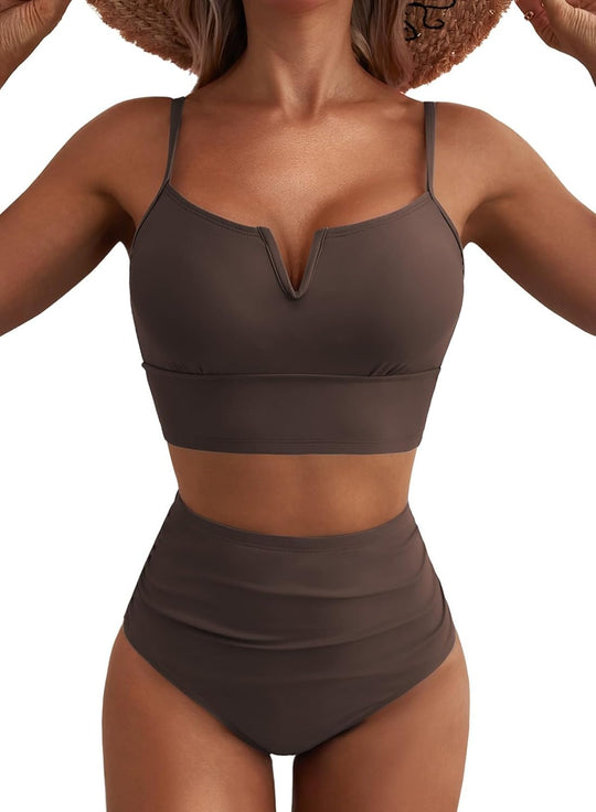 Damen Hochtailliertes Bikini-Set mit modernem V-Ausschnitt und angenehmer Passform EB