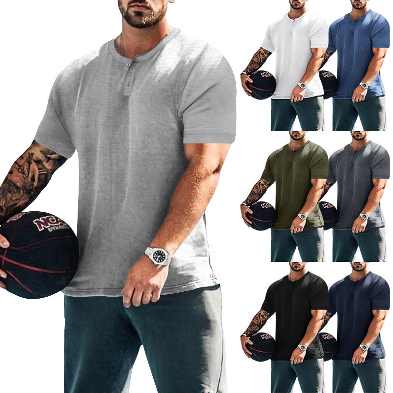 Herren lässiges Kurzarm-Henley-Shirt mit hochwertigem Baumwoll-Mix und praktischem Knopfdesign EB