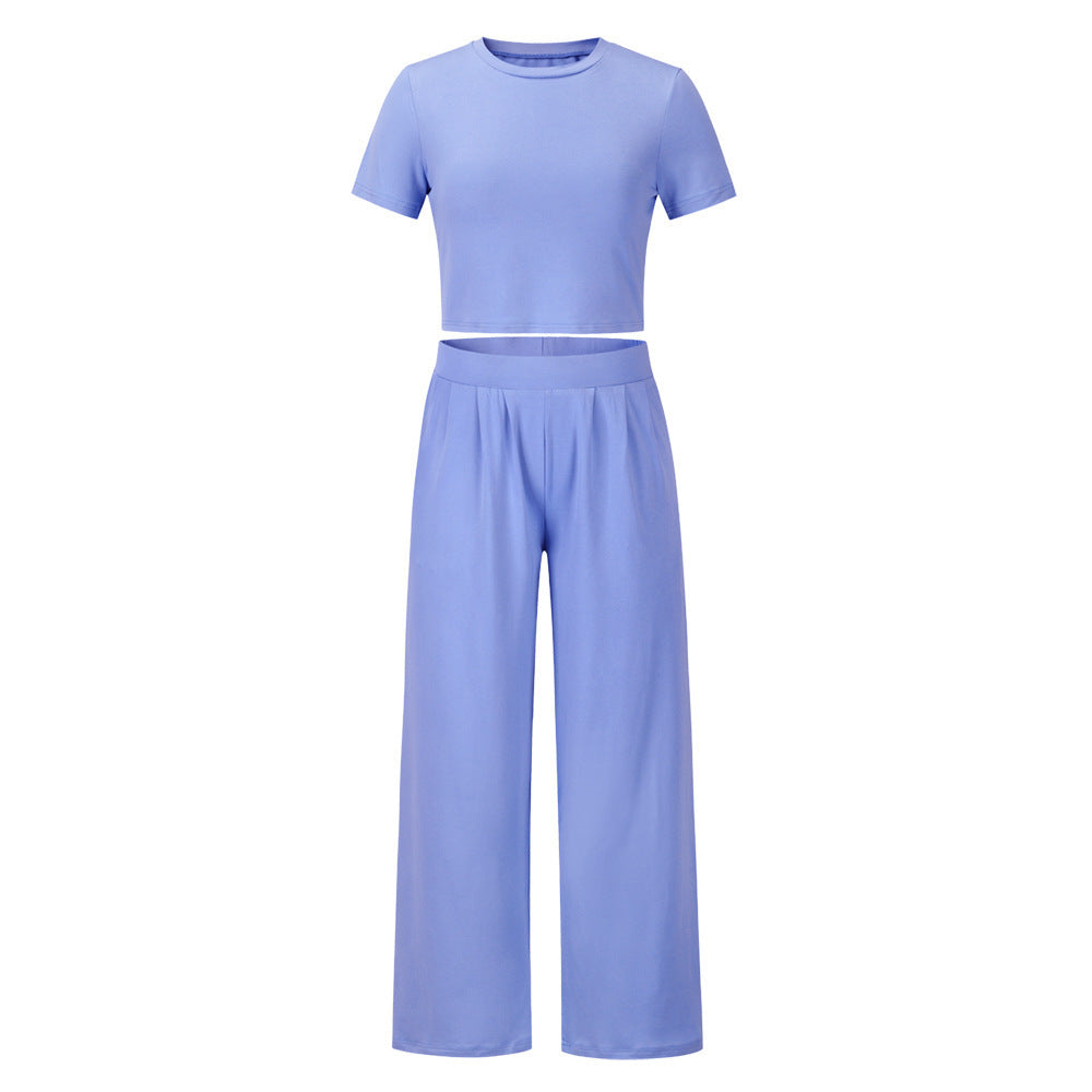 Damen Komfortables Baumwoll-Crop-Top mit weiter Hose EB