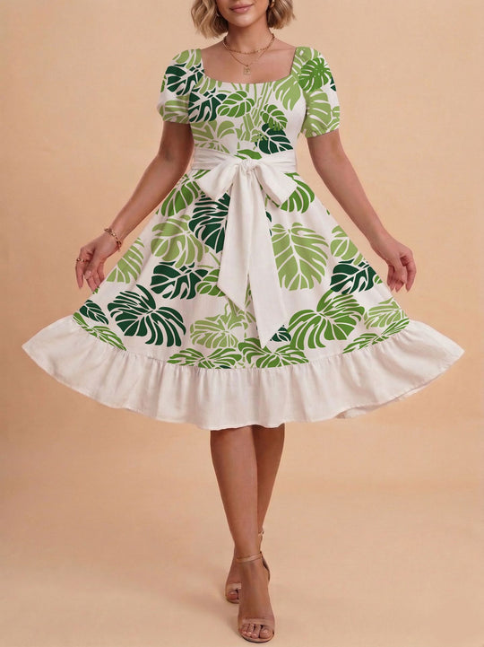 Damen Verspieltes Maxikleid mit Bärenmuster und taillierbarem Band EB