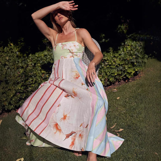 Damen Maxikleid mit floralem Design und verstellbaren Trägern EB
