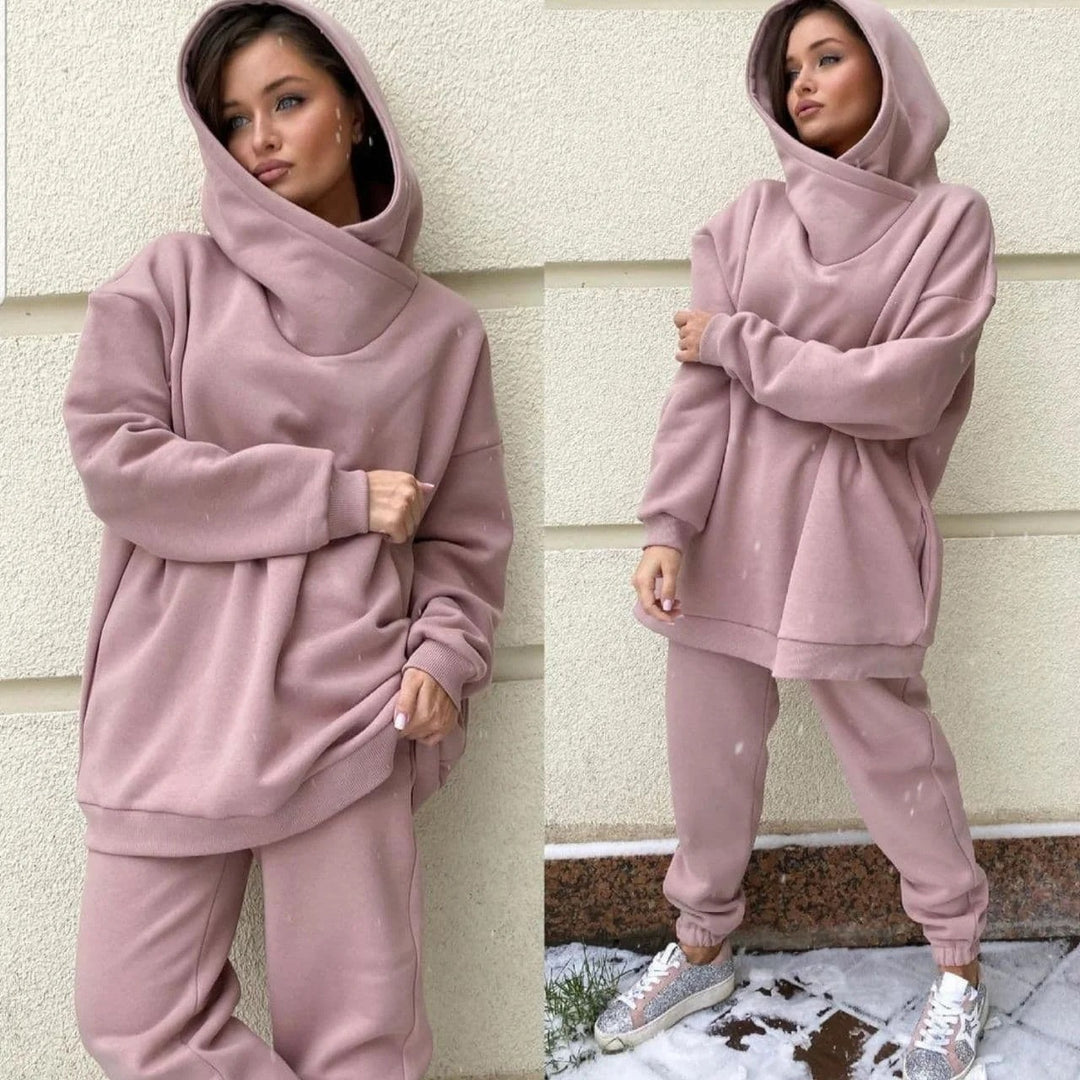 Damen nan Oversize-Hoodie-Set mit Schlauchkragen und thermogefütterter Jogginghose EB