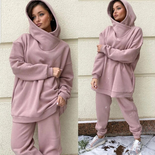 Damen nan Oversize-Hoodie-Set mit Schlauchkragen und thermogefütterter Jogginghose EB