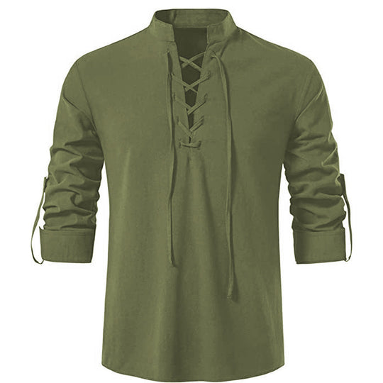 Herren lässiges Langarmhemd mit modernem Schnürdesign und hochqualitativer Baumwolle EB