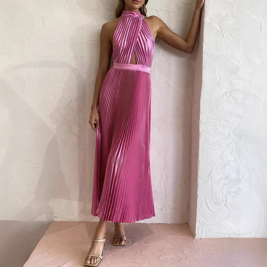 Damen Plissiertes Maxikleid mit hochgeschlossenem Design und Cut-Out-Details EB