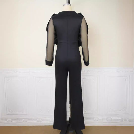 Damen Eleganter Jumpsuit mit voluminösem Satinkleid EB