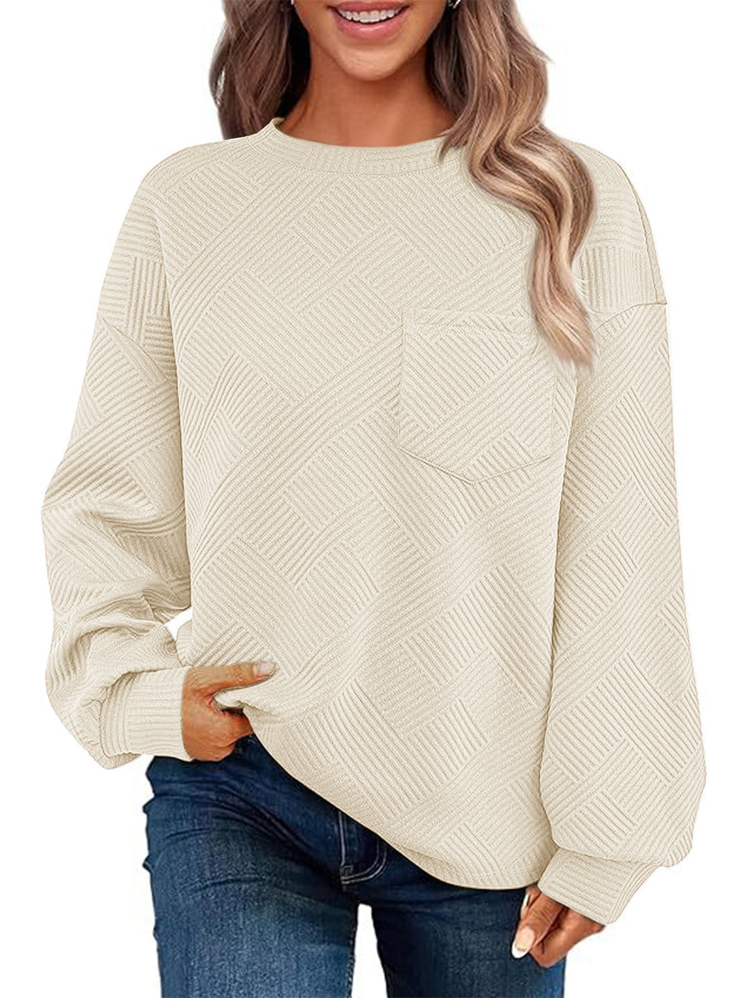Damen Strukturierter Sweatshirt mit Patch-Tasche EB