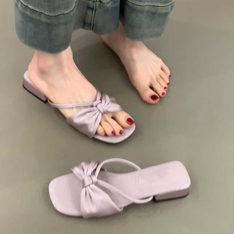 Damen elegante Riemchen-Pantoletten mit modischem Knoten-Design EB