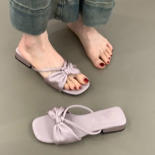 Damen elegante Riemchen-Pantoletten mit modischem Knoten-Design EB