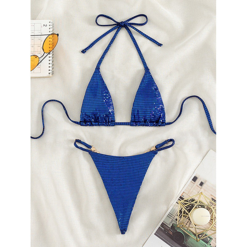 Damen Triangel-Bikini mit schimmerndem Oberflächenmuster EB