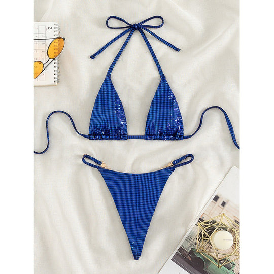 Damen Triangel-Bikini mit schimmerndem Oberflächenmuster EB