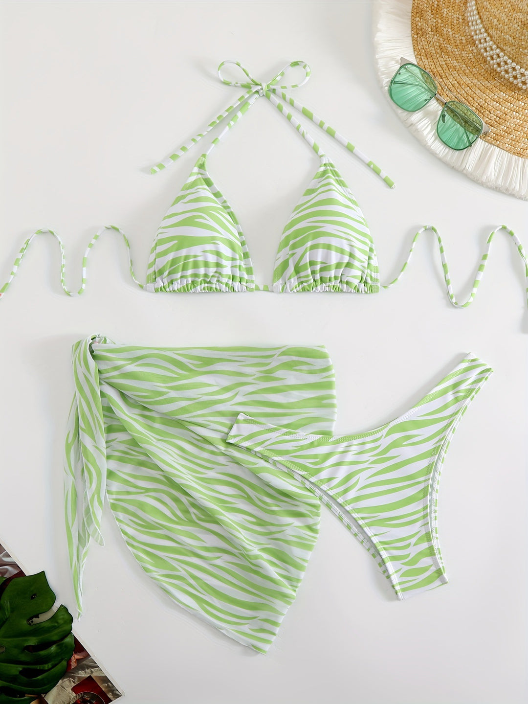 Damen Triangel-Bikini Set mit modischer Wickeltunika EB